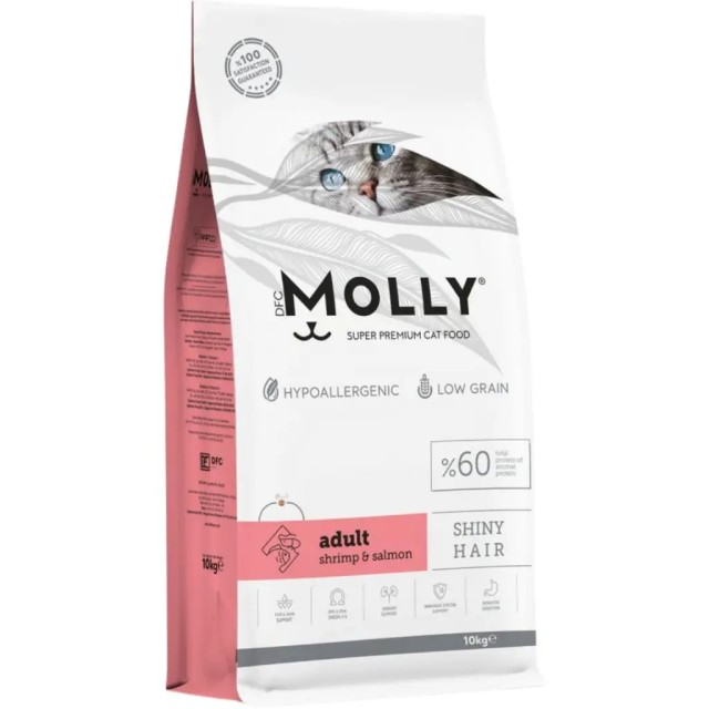 Molly Düşük Tahıllı Hypoallergenic Shiny Hair Karidesli & Somonlu Yetişkin Kedi Maması 10 Kg