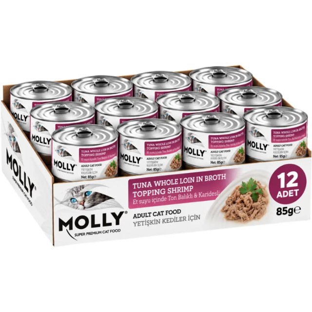 Molly Kendi Et Suyu İçinde Ton Balıklı & Karidesli Yetişkin Kedi Konservesi 85 Gr 12 Adet