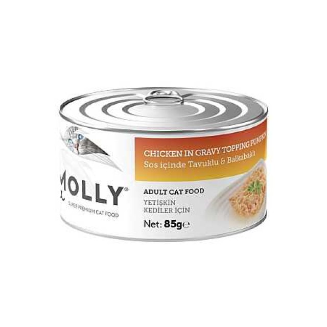 Molly Sos İçerisinde Tavuklu ve Balkabaklı Yetişkin Kedi Konservesi 85gr