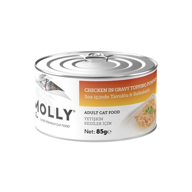 Molly Sos İçerisinde Tavuklu ve Balkabaklı Yetişkin Kedi Konservesi 85gr