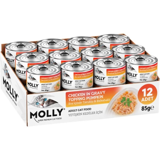Molly Sos İçinde Tavuklu & Balkabaklı Yetişkin Kedi Konservesi 85 Gr 12 Adet