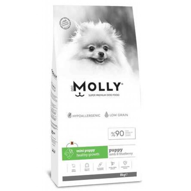 Molly Kuzulu ve Yabanmersinli Mini Irk Yavru Köpek Maması 8kg
