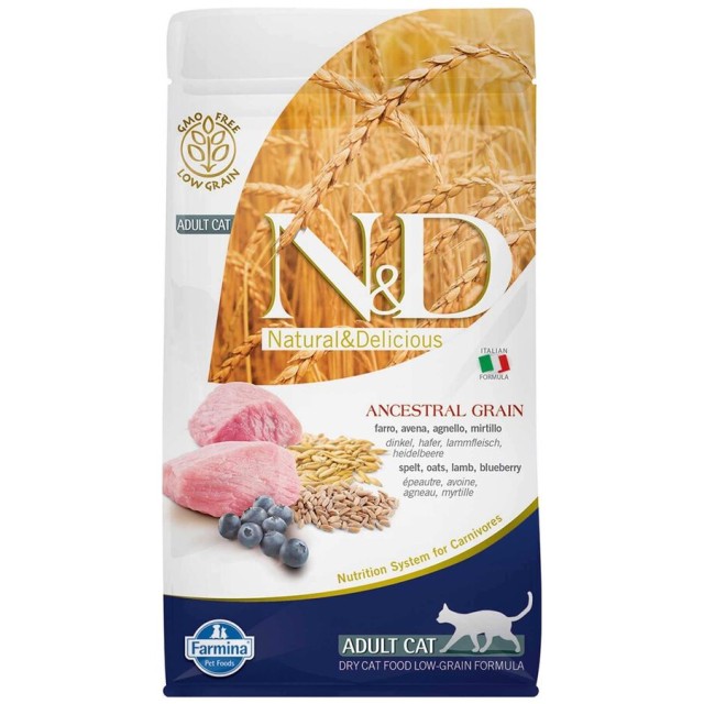 ND Ancestral Grain Düşük Tahıllı Kuzu Eti ve Yaban Mersinli Yetişkin Kedi Maması 5kg