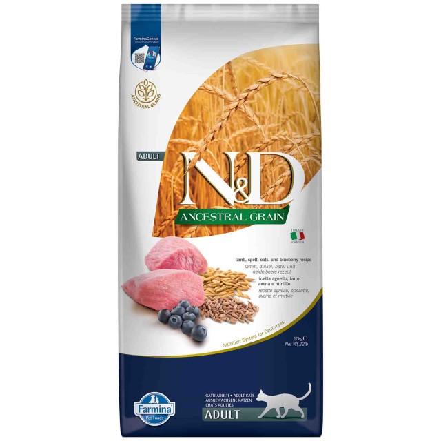 ND Ancestral Grain Düşük Tahıllı Kuzu Eti ve Yaban Mersinli Yetişkin Kedi Maması 10kg