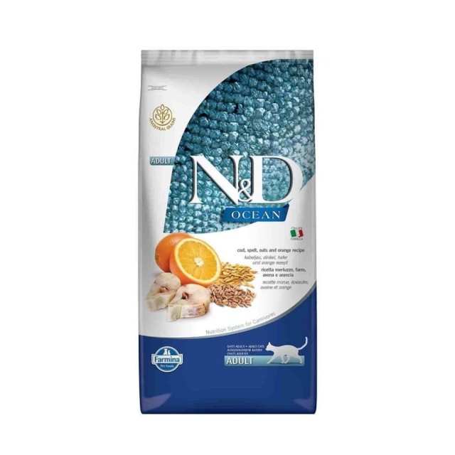 N&D Düşük Tahıllı Morina Balıklı ve Portakallı Yetişkin Kedi Maması 10 kg