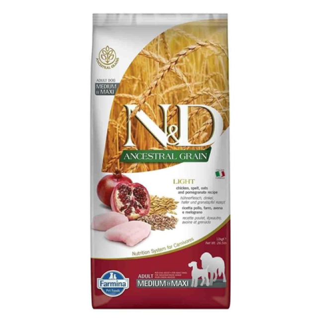 N&D Light Tavuklu ve Narlı Orta-Büyük Irk Köpek Maması 12 kg
