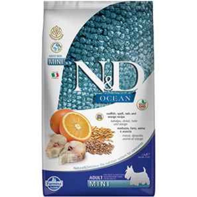 ND Ocean Düşük Tahıllı Morina Balığı ve Portakallı Küçük Irk Yetişkin Köpek Maması 2,5kg