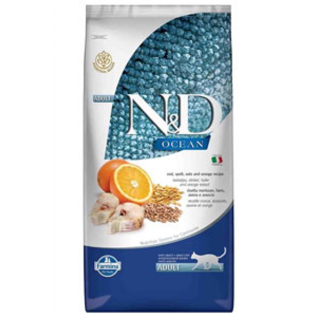 ND Ocean Düşük Tahıllı Morina Balığı ve Portakallı Yetişkin Kedi Maması 10kg