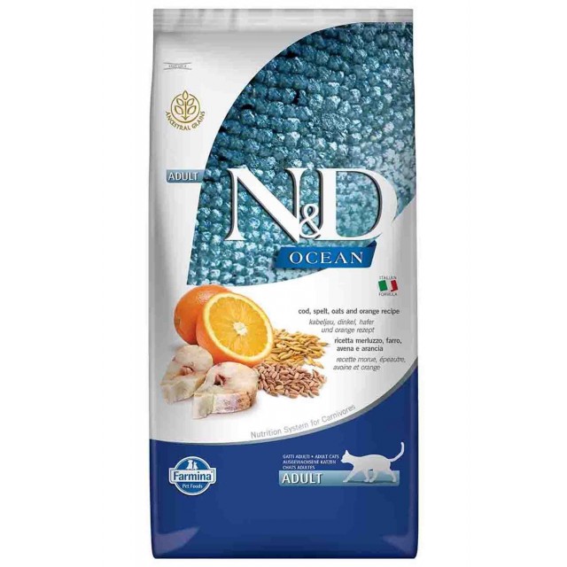 ND Ocean Düşük Tahıllı Morina Balığı ve Portakallı Yetişkin Kedi Maması 10kg