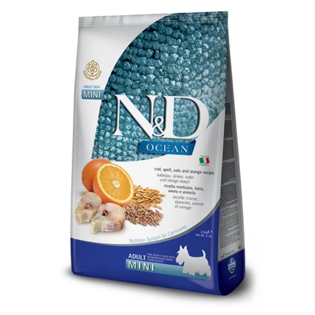 N&D Ocean Düşük Tahıllı Morina Balık ve Portakallı Mini Adult Köpek Maması 7 Kg