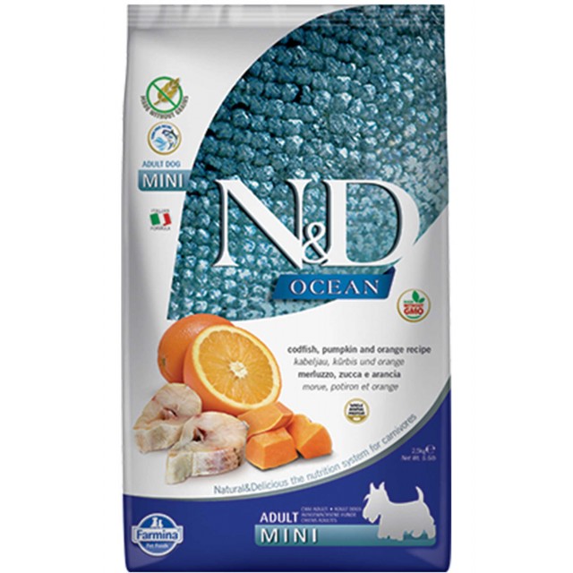 ND Ocean Tahılsız Morina Balığı Balkabağı ve Portakallı Küçük Irk Köpek Maması 2,5kg