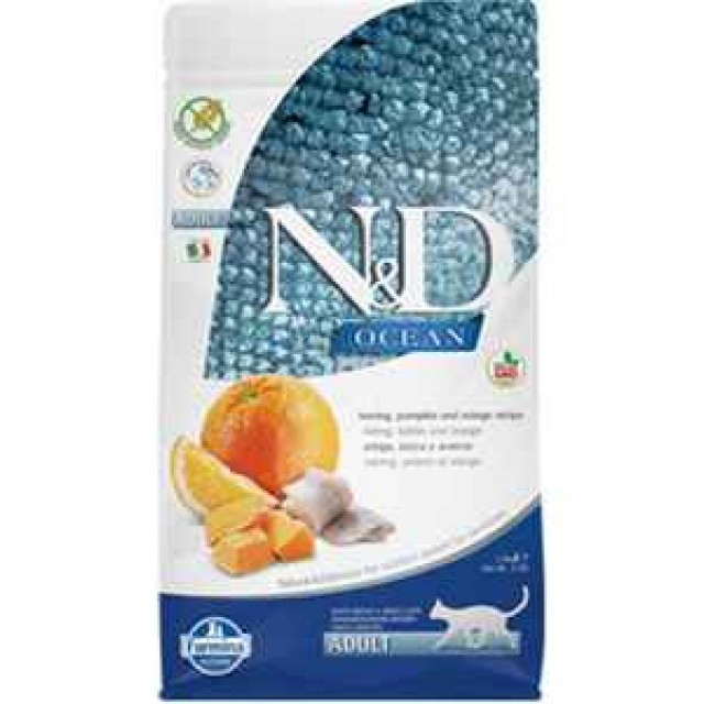 ND Ocean Tahılsız Ringa Balığı Balkabağı ve Portakallı Yetişkin Kedi Mamas 1,5kg