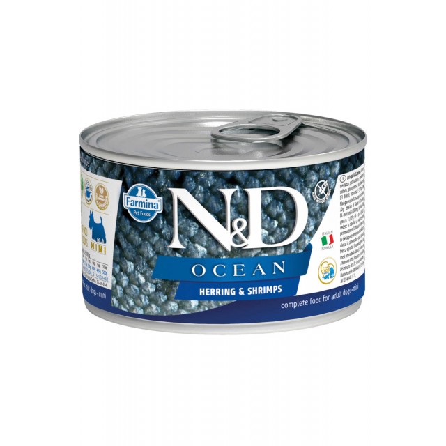 ND Ocean Tahılsız Ringa Balığı Ringa Balığı ve Karidesli Yetişkin Köpek Konservesi 140gr