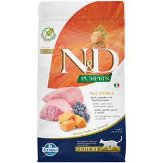 ND Pumpkin Tahılsız Kuzu Eti Balkabağı ve Yaban Mersinli Kısırlaştırılmış Kedi Maması 1,5kg
