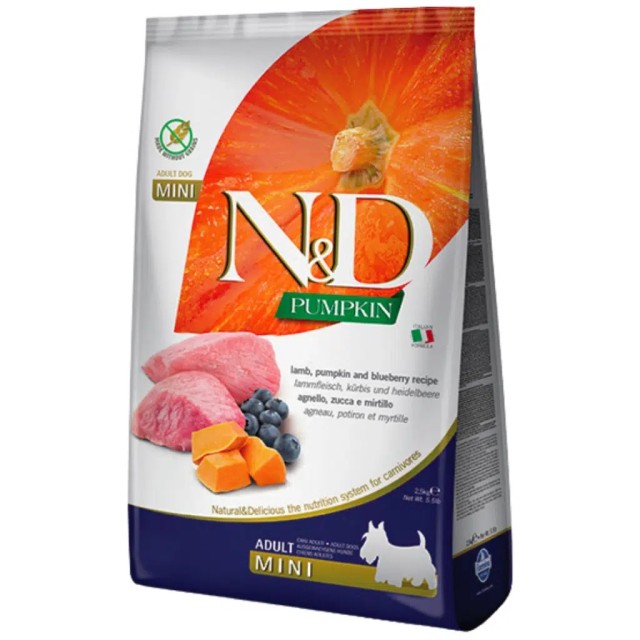 N&D Pumpkin Kuzu Etli Yaban Mersinli ve Balkabaklı Mini Adult Yetişkin Köpek Maması 7 Kg