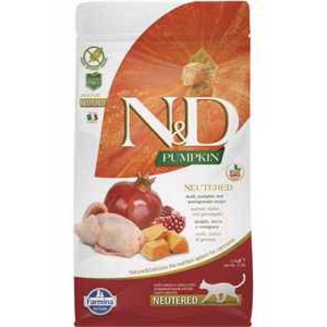 ND Pumpkin Tahılsız Bıldırcın Eti Balkabağı ve Narlı Kısırlaştırılmış Kedi Maması 1,5kg