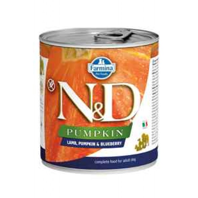 ND Pumpkin Tahılsız Kuzu Eti Balkabağı ve Yaban Mersinli Yetişkin Köpek Konservesi 285gr