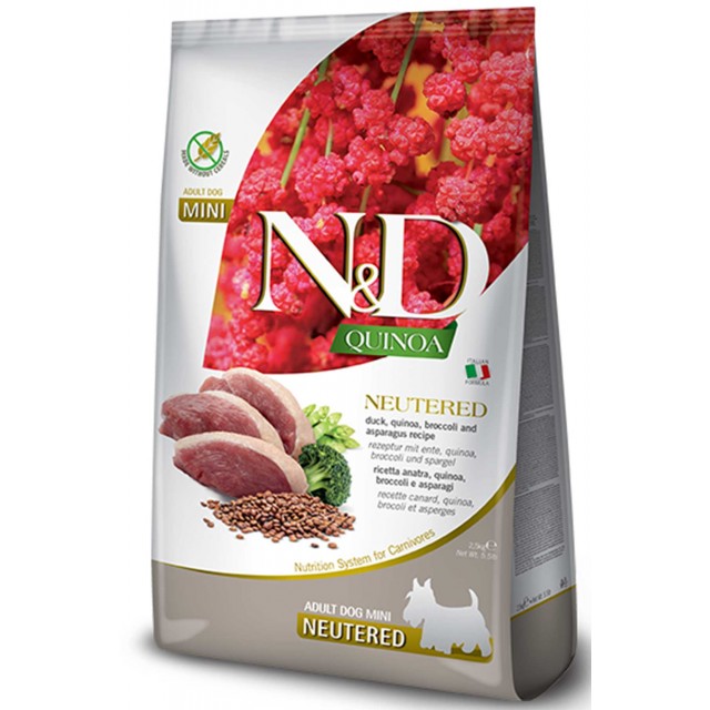 ND Quinoa Tahılsız Ördek Eti Brokoli ve Kuşkonmazlı Mini Irk Kısırlaştırılmış Köpek Maması 2,5kg