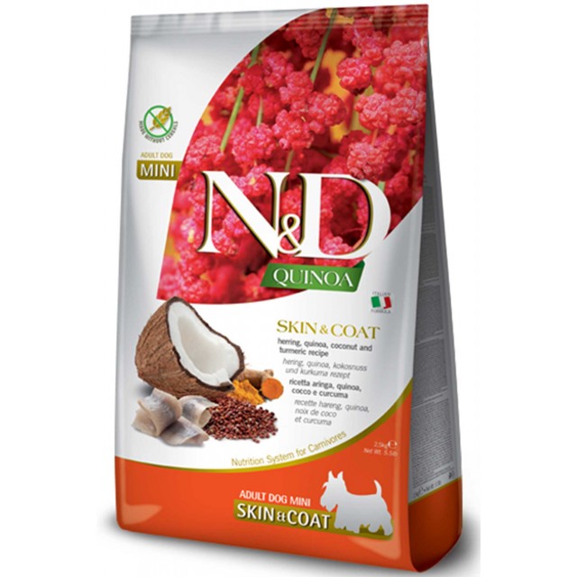 ND Quinoa Skin&Coat Tahılsız Ringa Balığı ve Hindistan Cevizli Küçük Irk Yetişkin Köpek Maması 2,5kg