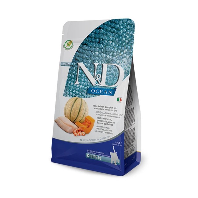 N&D Ocean Morina Balıklı Bal Kabaklı Karidesli ve Kavunlu Yavru Kedi Maması 5 kg