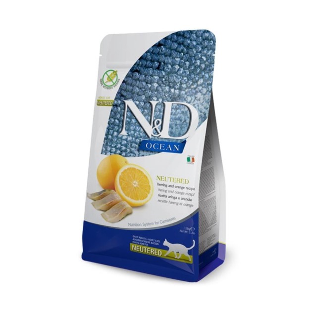 N&D Ocean Ringa Balıklı ve Portakallı Tahılsız Kısırlaştırılmış Kedi Maması 5 kg