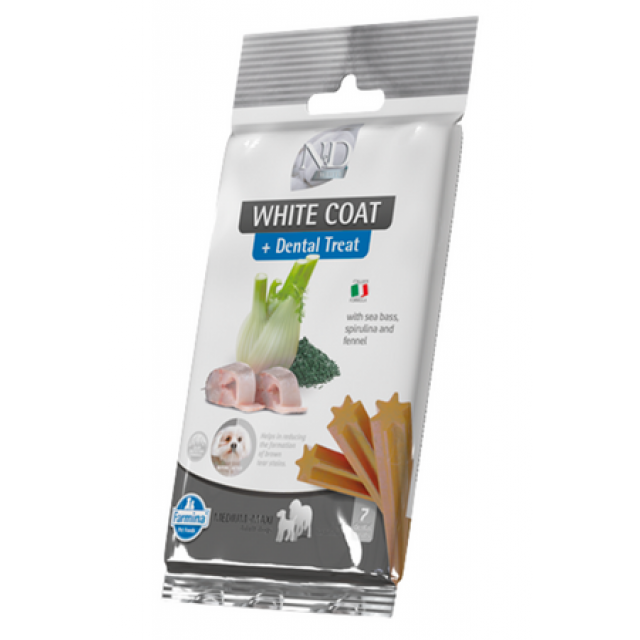 N&D Treat Dental White Levrek Rezene ve Spirulina Orta ve Büyük Irk Köpek Ödülü 100gr (7adet)