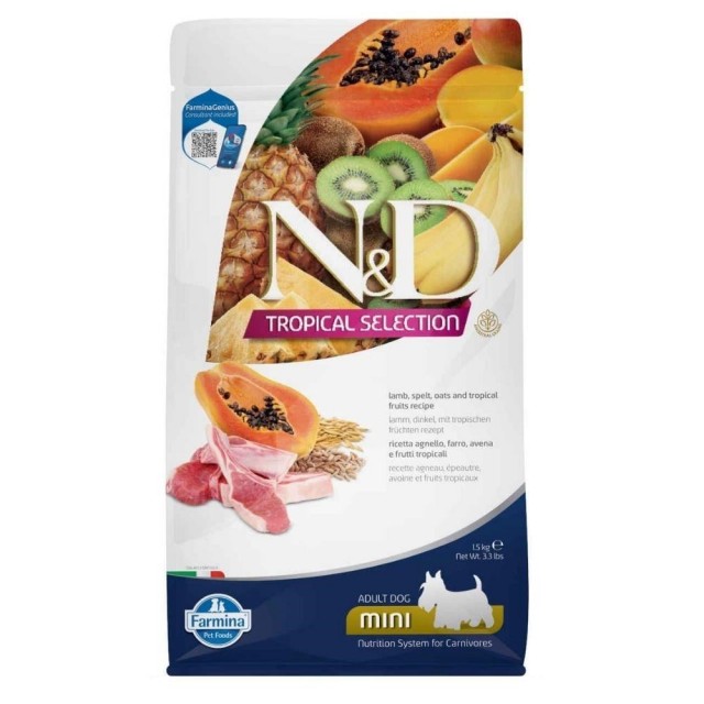N&D Tropical Selection Kuzu Etli ve Tropikal Meyveli Mini Irk Yetişkin Köpek Maması 1,5 kg
