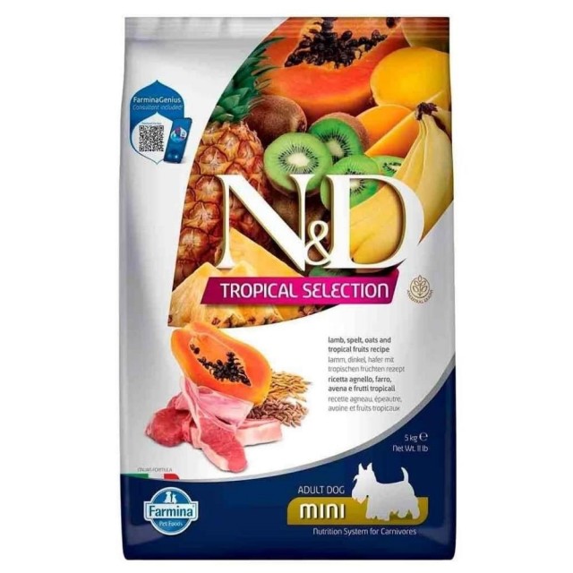 N&D Tropical Selection Kuzu Etli ve Tropikal Meyveli Mini Irk Yetişkin Köpek Maması 5 kg