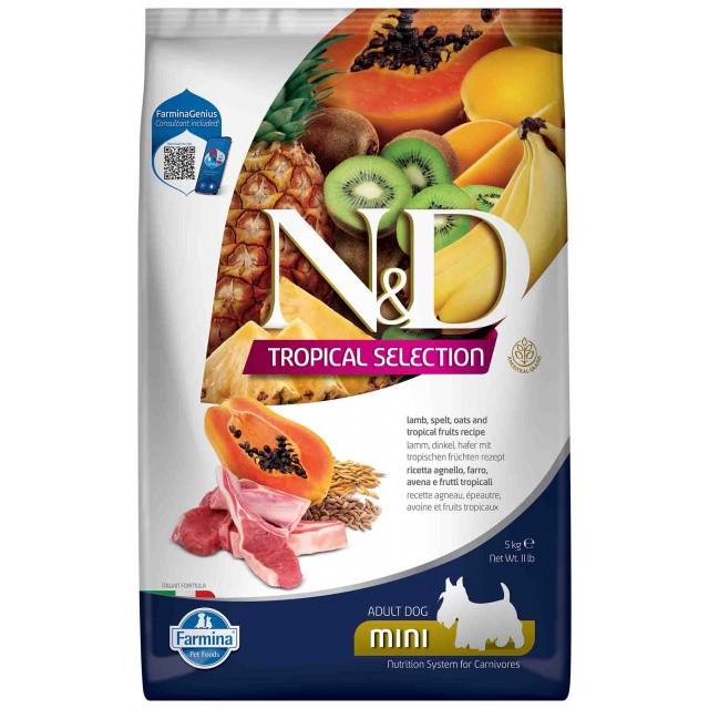ND Tropical Selection Kuzu Etli ve Tropikal Meyveli Mini Irk Yetişkin Köpek Maması 5kg