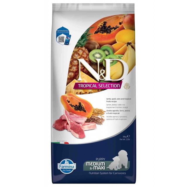 ND Tropical Selection Kuzu Etli ve Tropikal Meyveli Orta ve Büyük Irk Yavru Köpek Maması 10kg