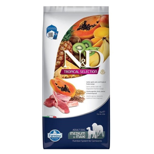 N&D Tropical Selection Kuzu Etli ve Tropikal Meyveli Orta ve Büyük Irk Yetişkin Köpek Maması 10 kg