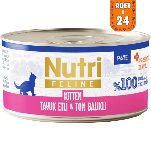 Nutri Feline Kitten Tavuk Etli ve Ton Balıklı Tahılsız Yavru Kedi Konservesi 24x70 Gr