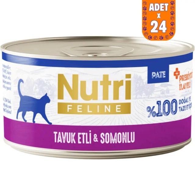 Nutri Feline Tavuk Etli ve Somonlu Tahılsız Yetişkin Kedi Konservesi Pate 24x70 Gr