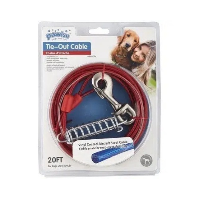 Pawise Köpek Yaylı Bahçe Bağlama Çelik Halatı 6m Kırmızı