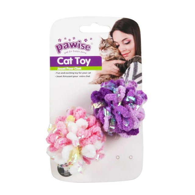 Pawıse peluş rafya fiyonk ikili kedi oyuncak