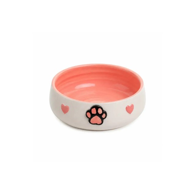 Pawstar Pembe Pati Desenli Tekli Seramik Mama ve Su Kabı