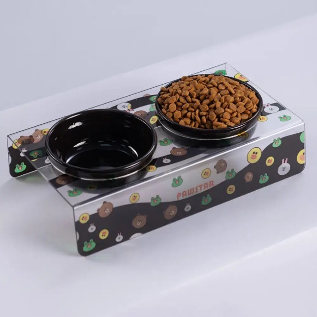 Pawstar Plexi Standlı 2li Seramik Mama ve Su Kabı Smile Desenli 26605
