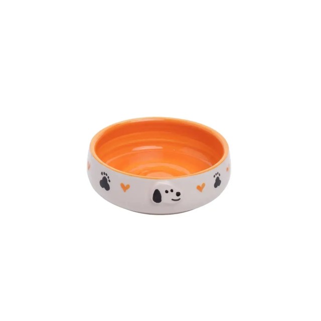 Pawstar Turuncu Köpek Desenli Tekli Seramik Mama ve Su Kabı