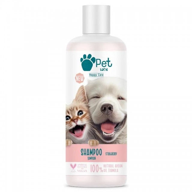 Pet Love Kediler ve Köpekler İçin %100 Doğal Argan Yağlı Çilek Kokulu Şampuan 500 ML