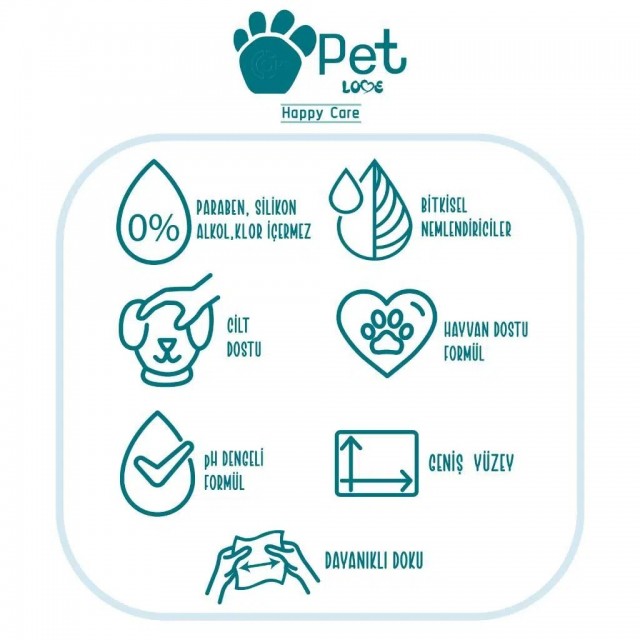 Pet Love Kediler ve Köpekler İçin %100 Doğal Argan Yağlı Evcil Hayvan Temizleme Mendili 60 Lı