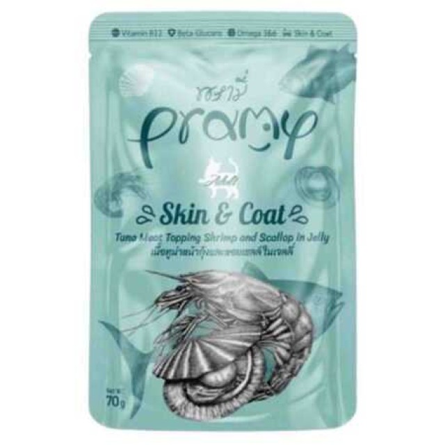 Pramy Jöle İçinde Karidesli Deniz Taraklı ve Ton Balıklı Yetişkin Kedi Maması 70gr