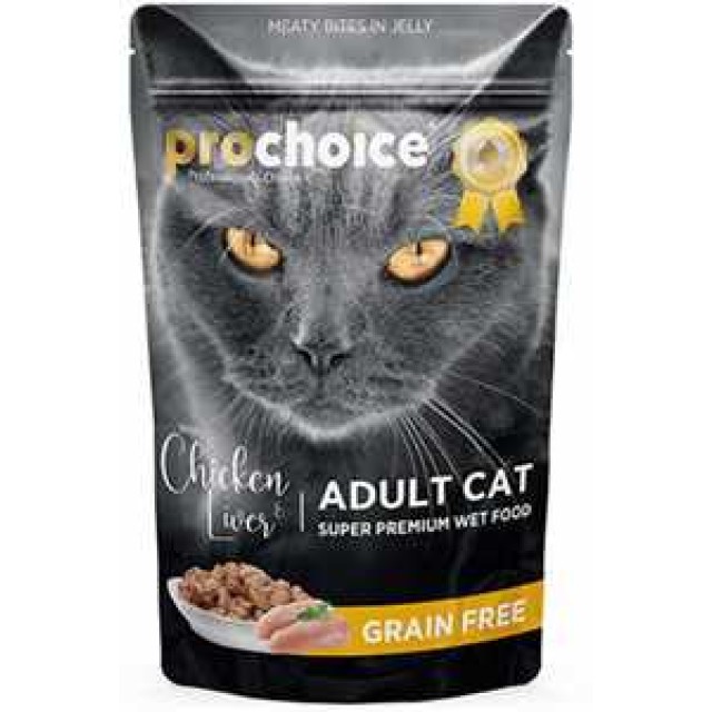 ProChoice Pouch Tahılsız Tavuklu ve Ciğerli Tahılsız Yetişkin Kedi Konservesi 85gr