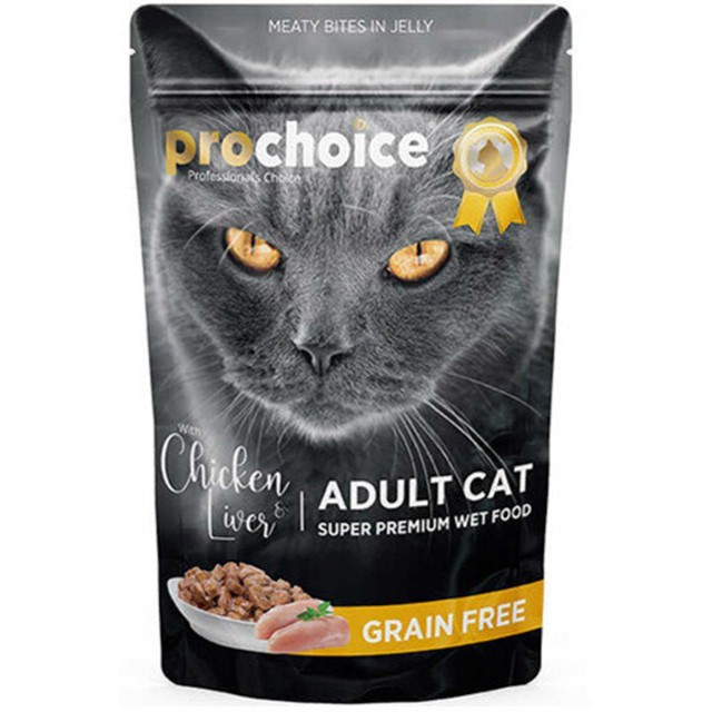ProChoice Pouch Tahılsız Tavuklu ve Ciğerli Tahılsız Yetişkin Kedi Konservesi 85gr