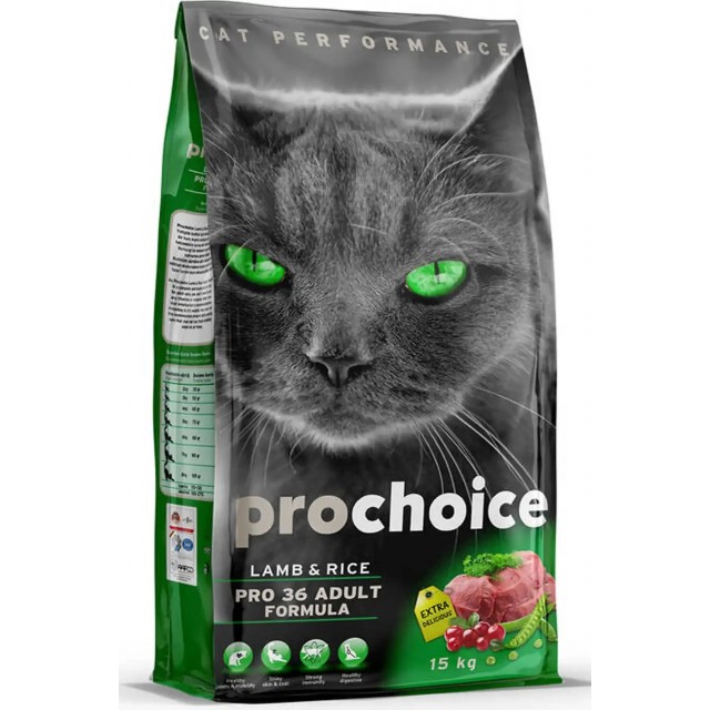 ProChoice Pro 36 Kuzu Eti ve Pirinçli Yetişkin Kedi Maması 15kg
