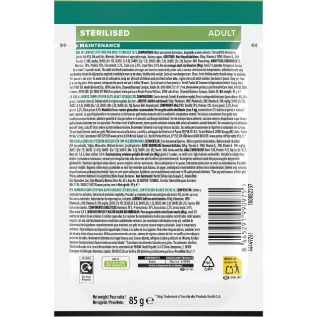 Pro Plan Sterilised Sos İçinde Beyaz Balıklı Kısırlaştırılmış Pouch Kedi Yaş Maması 85 Gr