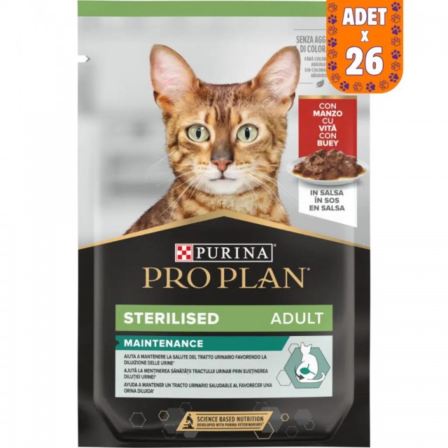 Pro Plan Sterilised Sos İçinde Sığır Etli Kısırlaştırılmış Pouch Kedi Yaş Maması 26x85 Gr