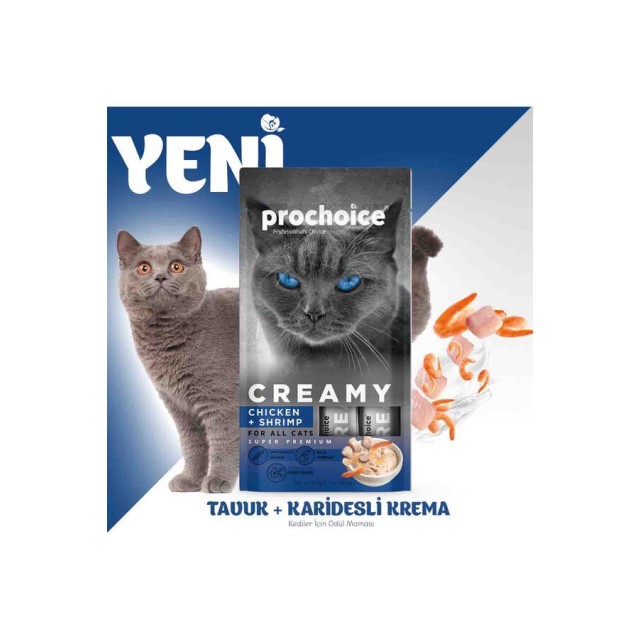 Prochoice Creamy Tavuklu ve Karidesli Krema Kedi Ödül Maması 4x15gr