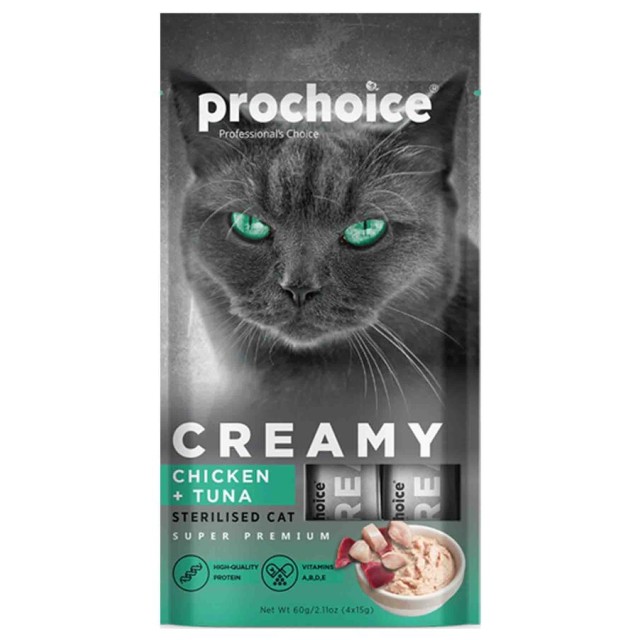 Prochoice Creamy Ton Balığı ve Tavuklu Krema Kedi Ödül Maması 4x15gr