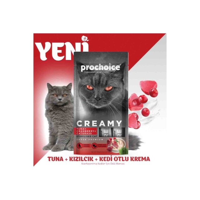 Prochoice Creamy Ton Balığı ve Kızılcıklı Krema Kedi Ödül Maması 4x15gr