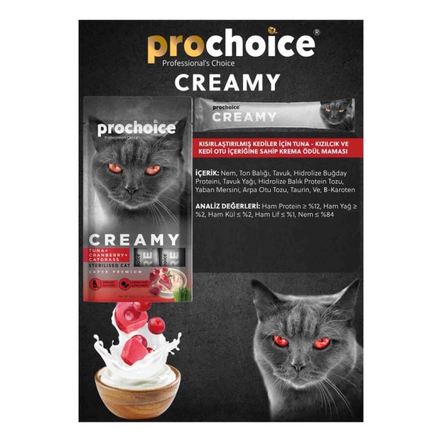Prochoice Creamy Ton Balığı ve Kızılcıklı Krema Kedi Ödül Maması 4x15gr